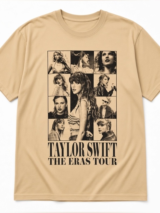 Tops - Authentic Taylor Swift The Eras Tour Official "Through LA" Beige T-Shirt Size M